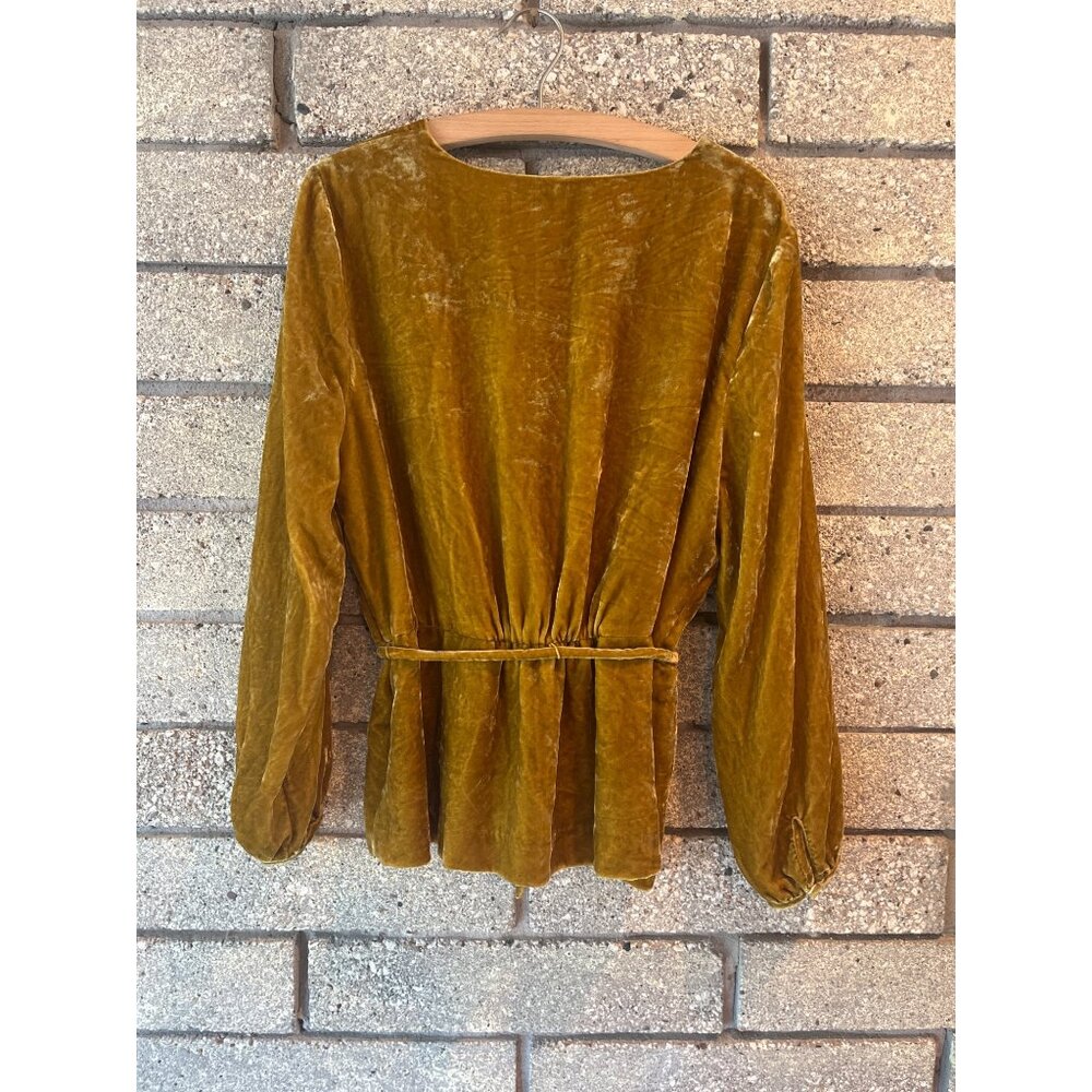 J. Crew Golden Velvet Wrap Blouse With Tie Waist Long Sleeves V-Neck Women’s Siz - Picture 7 of 8